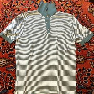 Sid Mashburn woven polo. Sea Green and white stripes. Size L.
